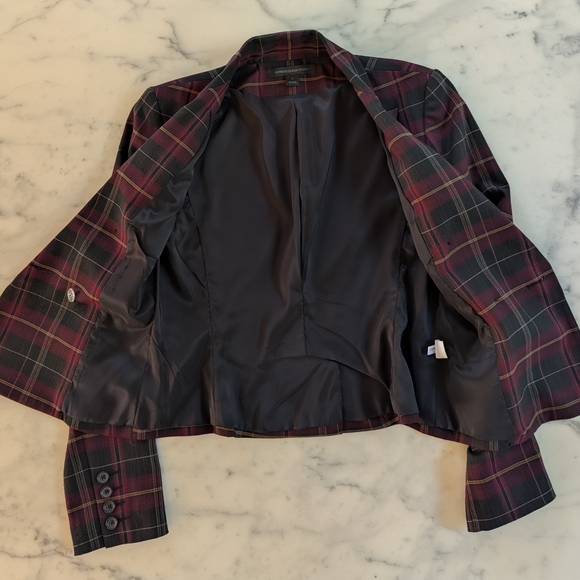 NWOT. Express Design Studio Black And Burgundy Red Plaid Double-Breasted Jacket - Picture 4 of 5